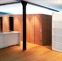 Kitchen cabinets, Corian countertop, floors and partitions. Private loft. Oviedo.