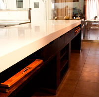 Custom wood and Corian table. Restaurant Casa Gerardo. Asturias.