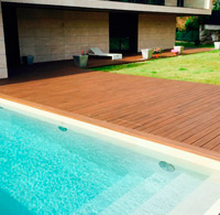 Outdoor swimming pool floor. Private house.