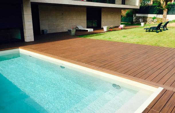 Outdoor swimming pool floor. Private house.