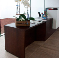 Wood and Corian reception, countertop and furniture. Jove morgue. Gijn.